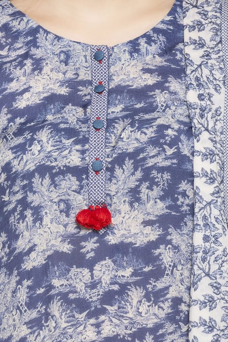 So Us By Sougatpaul Blue Muslin Slub Round Printed Kurta And Palazzo Set at Aza Fashions So Us By Sougatpaul_Blue Muslin Slub Round Printed Kurta And Palazzo Set _at_Aza_Fashions