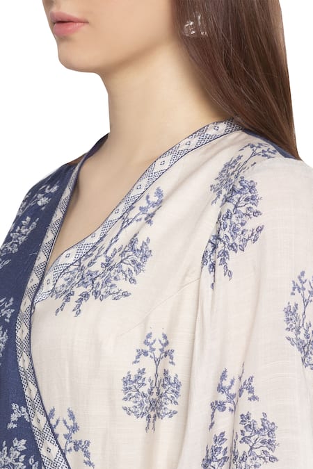 Buy So Us By Sougatpaul Blue Muslin Slub V Neck Printed Anarkali Kurta Online at Aza Fashions Buy_So Us By Sougatpaul_Blue Muslin Slub V Neck Printed Anarkali Kurta _Online_at_Aza_Fashions