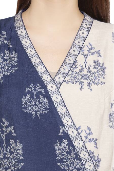 Shop So Us By Sougatpaul Blue Muslin Slub V Neck Printed Anarkali Kurta Online at Aza Fashions Shop_So Us By Sougatpaul_Blue Muslin Slub V Neck Printed Anarkali Kurta _Online_at_Aza_Fashions