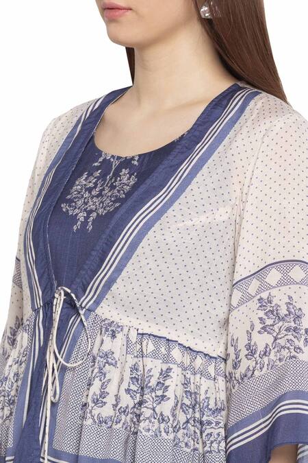 Buy So Us By Sougatpaul Blue Muslin Slub Jumpsuit Round Neckline Printed With Jacket Online at Aza Fashions Buy_So Us By Sougatpaul_Blue Muslin Slub Jumpsuit Round Neckline Printed With Jacket _Online_at_Aza_Fashions