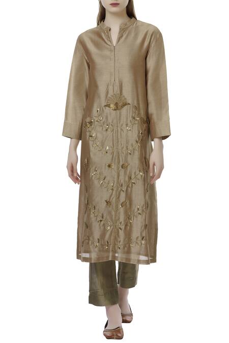 Abhijeet Khanna Brown Chanderi Embroidered Kurta