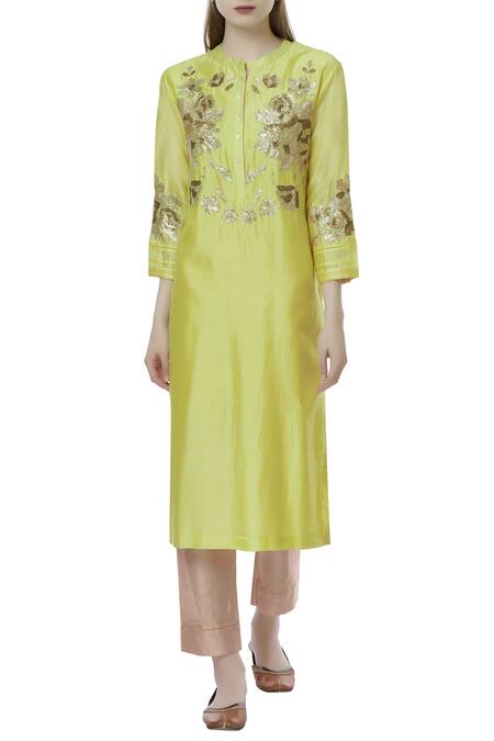 Abhijeet Khanna Yellow Silk Chanderi Embroidered Tunic