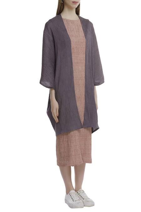 Akaaro_Purple Kinji Cotton Silk Handwoven Textured Jacket  _Online_at_Aza_Fashions