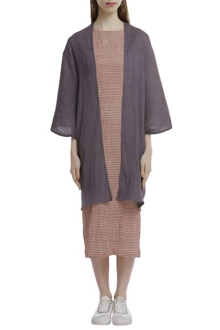 Shop_Akaaro_Purple Kinji Cotton Silk Handwoven Textured Jacket  _Online_at_Aza_Fashions