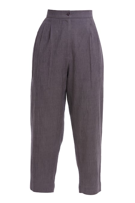 Shop_Akaaro_Purple Kinji Cotton Silk Handwoven Textured Pants  _at_Aza_Fashions