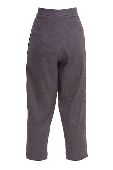 Akaaro_Purple Kinji Cotton Silk Handwoven Textured Pants  _Online_at_Aza_Fashions