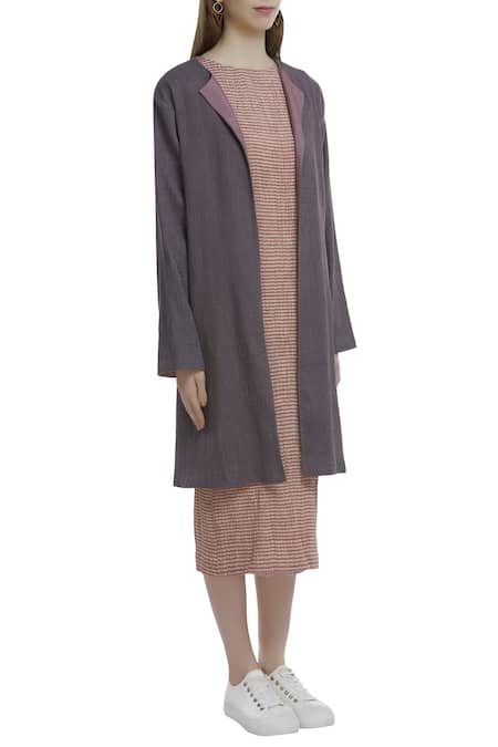 Akaaro_Purple Kinji Cotton Silk Handwoven Textured Jacket  _Online_at_Aza_Fashions