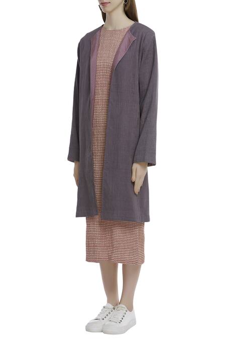 Buy_Akaaro_Purple Kinji Cotton Silk Handwoven Textured Jacket  _Online_at_Aza_Fashions