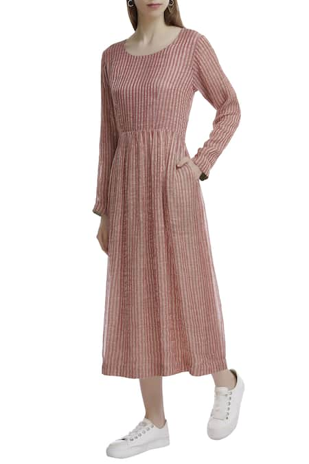 Akaaro Linen Zari Striped Dress 