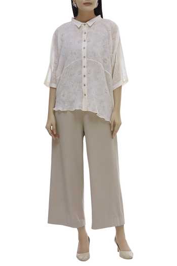Buy Nautanky Beige Textured Shirt Pant Set at Aza Fashions Buy_Nautanky_Beige Textured Shirt Pant Set_at_Aza_Fashions