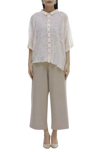 Nautanky Beige Textured Shirt Pant Set Online at Aza Fashions Nautanky_Beige Textured Shirt Pant Set_Online_at_Aza_Fashions