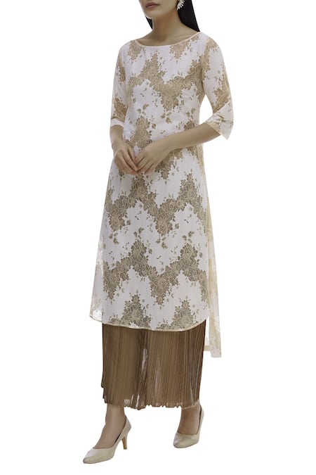 Straight Style Net Fabric Grey color Kurti with Thread and Sequin work and  Bottom with Dupatta