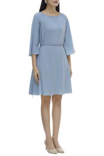 Nautanky_Blue Striped A-line Dress_Online_at_Aza_Fashions