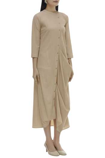 Nautanky_Beige Draped Dress_Online_at_Aza_Fashions