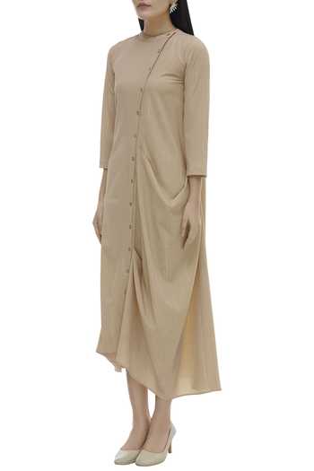 Buy_Nautanky_Beige Draped Dress_Online_at_Aza_Fashions