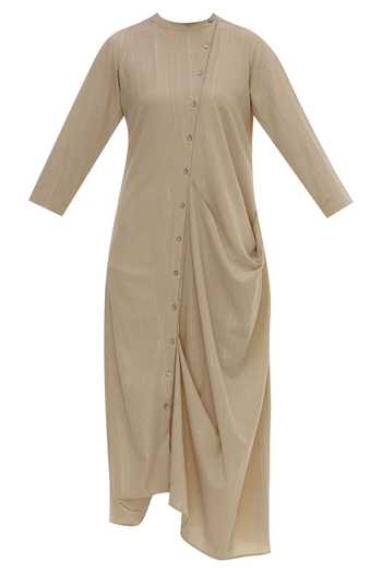 Shop_Nautanky_Beige Draped Dress_Online_at_Aza_Fashions