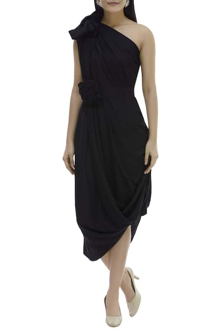 Nautanky Black Satin One Shoulder Dress