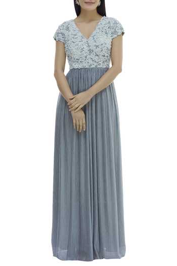 slim fit dress slacks Sareen Grey Embellished Maxi Dress – Lace & Beads main image 0