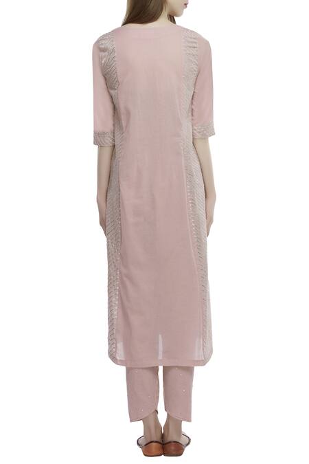 Shop Tokree Pink Cotton Mul Mul Embellished Kurta Set at Aza Fashions Shop_Tokree_Pink Cotton Mul Mul Embellished Kurta Set_at_Aza_Fashions