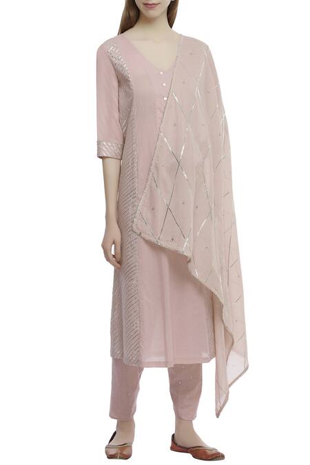 Tokree Pink Cotton Mul Mul Embellished Kurta Set Online at Aza Fashions Tokree_Pink Cotton Mul Mul Embellished Kurta Set_Online_at_Aza_Fashions