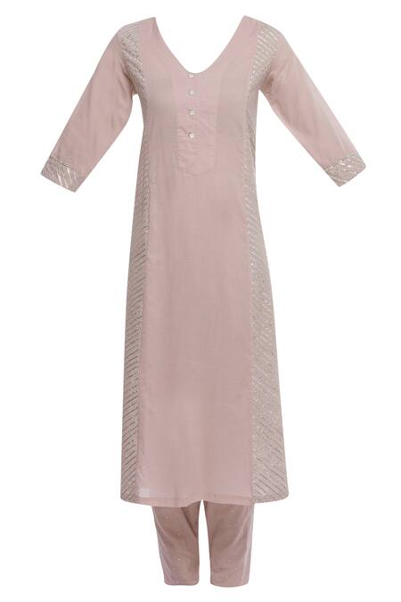 Buy Tokree Pink Cotton Mul Mul Embellished Kurta Set Online at Aza Fashions Buy_Tokree_Pink Cotton Mul Mul Embellished Kurta Set_Online_at_Aza_Fashions