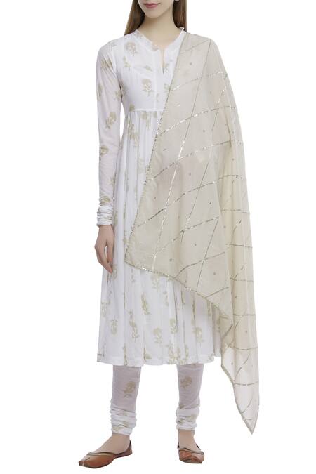 Tokree White White Printed Anarkali Set