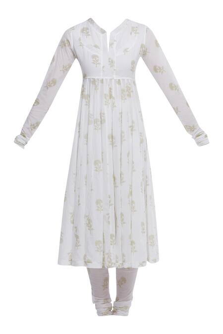 Buy_Tokree_White White Printed Anarkali Set_Online_at_Aza_Fashions