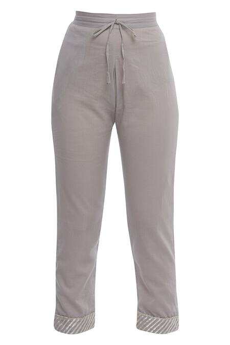 Shop_Tokree_Grey Cotton Mulmul Straight Kurta Set_Online_at_Aza_Fashions