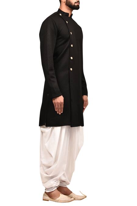Arihant Rai Sinha_Black Cotton Embossed Sherwani Set_Online_at_Aza_Fashions