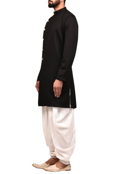 Buy_Arihant Rai Sinha_Black Cotton Embossed Sherwani Set_Online_at_Aza_Fashions