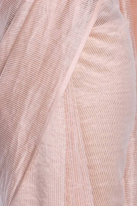 Buy_Pranay Baidya_Silver Chanderi Cotton Silk Striped Saree_Online_at_Aza_Fashions