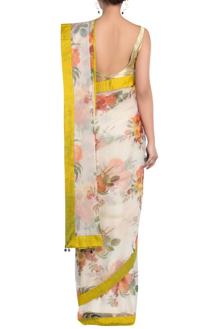 Shop Pranay Baidya White Floral Print Saree at Aza Fashions Shop_Pranay Baidya_White Floral Print Saree_at_Aza_Fashions