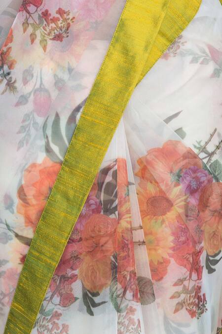 Buy Pranay Baidya White Floral Print Saree Online at Aza Fashions Buy_Pranay Baidya_White Floral Print Saree_Online_at_Aza_Fashions