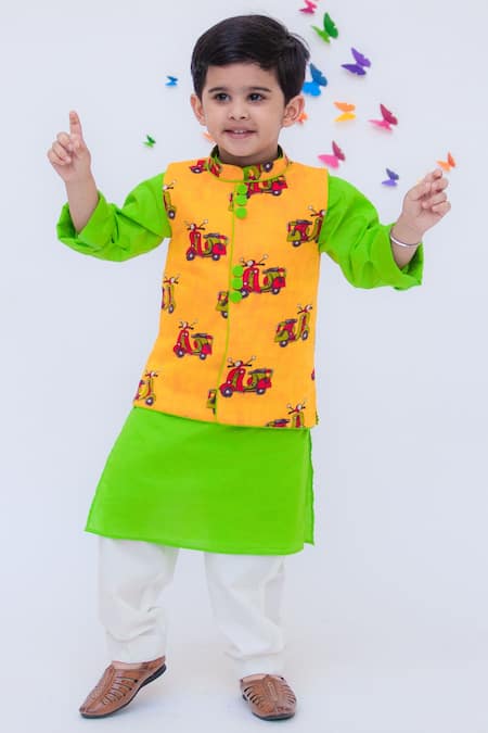 FAYON KIDS Printed Bundi Kurta & Pant Set 