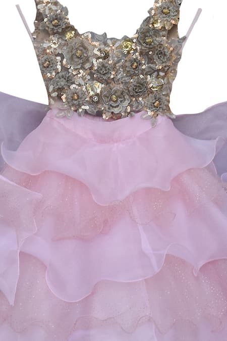 Buy Fayon Kids Beige Organza, Net Sequins Layered Lehenga Set Online at Aza Fashions Buy_Fayon Kids_Beige Organza, Net Sequins Layered Lehenga Set _Online_at_Aza_Fashions