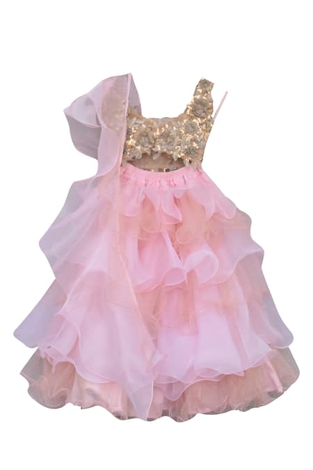 Shop Fayon Kids Beige Organza, Net Sequins Layered Lehenga Set at Aza Fashions Shop_Fayon Kids_Beige Organza, Net Sequins Layered Lehenga Set _at_Aza_Fashions