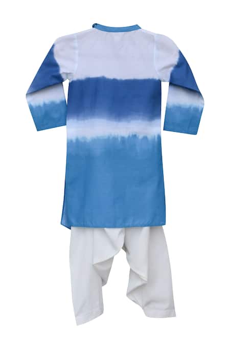 Buy_Fayon Kids_Blue Cotton, Crepe Tie Dye Kurta And Salwar Set _Online_at_Aza_Fashions