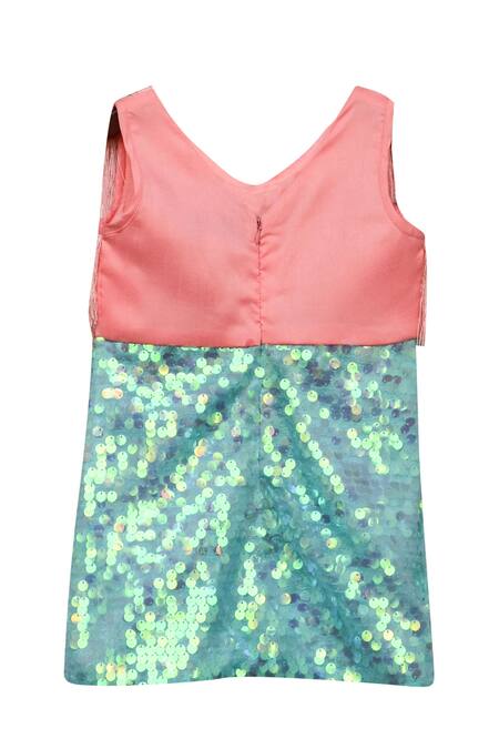 Buy_Fayon Kids_Green Sequins Fringe Dress _Online_at_Aza_Fashions