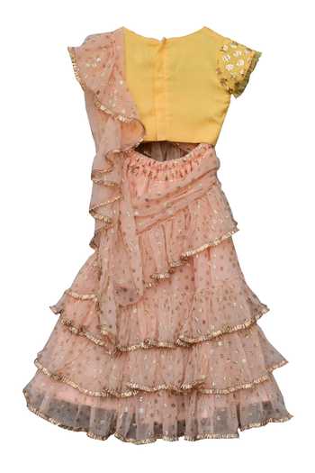 Shop_FAYON KIDS_Yellow Chiffon, Georgette Embroidered Lehenga Set_Online_at_Aza_Fashions
