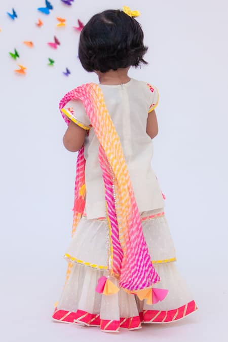 Shop Fayon Kids Off White Cotton, Chiffon Embroidery, Tassels Kurta Sharara Set at Aza Fashions Shop_Fayon Kids_Off White Cotton, Chiffon Embroidery, Tassels Kurta Sharara Set _at_Aza_Fashions