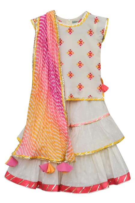 Fayon Kids Off White Cotton, Chiffon Embroidery, Tassels Kurta Sharara Set Online at Aza Fashions Fayon Kids_Off White Cotton, Chiffon Embroidery, Tassels Kurta Sharara Set _Online_at_Aza_Fashions