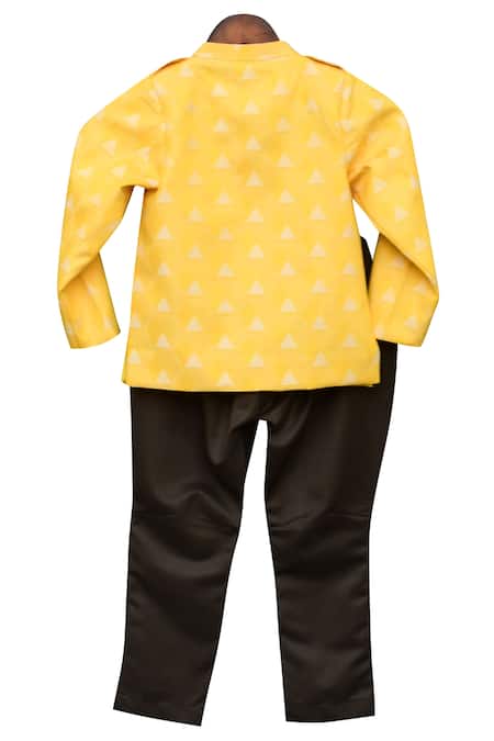 Buy_Fayon Kids_Yellow Cotton, Suede Printed Jacket And Breech Pant Set _Online_at_Aza_Fashions