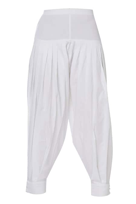 Shop_House of Kotwara_White Cotton Split Ikat Kurta And Dhoti Pant Set  _Online_at_Aza_Fashions