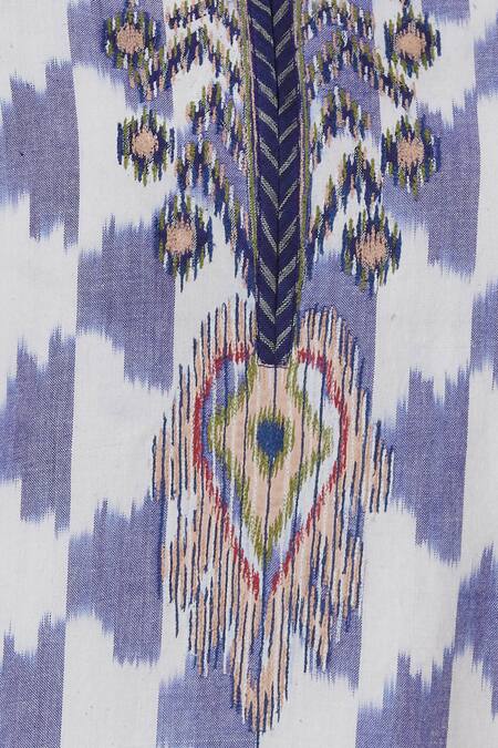 House of Kotwara_White Cotton Split Ikat Kurta And Dhoti Pant Set  _at_Aza_Fashions