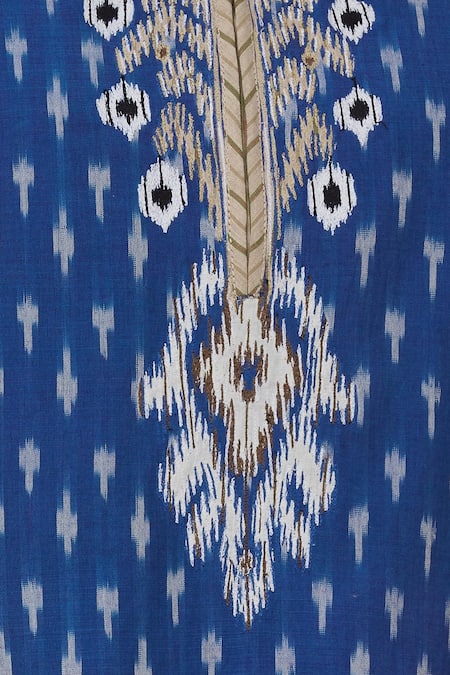 House of Kotwara_Blue Ikat Split Kurta And Dhoti Pant Set  _at_Aza_Fashions