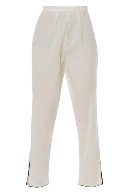 Shop_House of Kotwara_White Ikat Split Neck Kurta And Pant Set  _Online_at_Aza_Fashions
