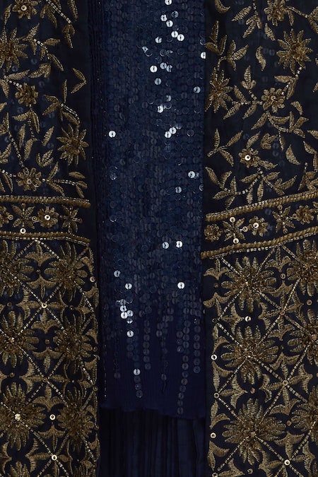 Nakul Sen_Blue Crepe Embroidered Jacket With Kurta Set_at_Aza_Fashions