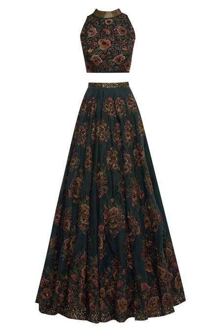 Shop Nakul Sen Green Organza Embroidered Lehenga Set Online at Aza Fashions Shop_Nakul Sen_Green Organza Embroidered Lehenga Set_Online_at_Aza_Fashions
