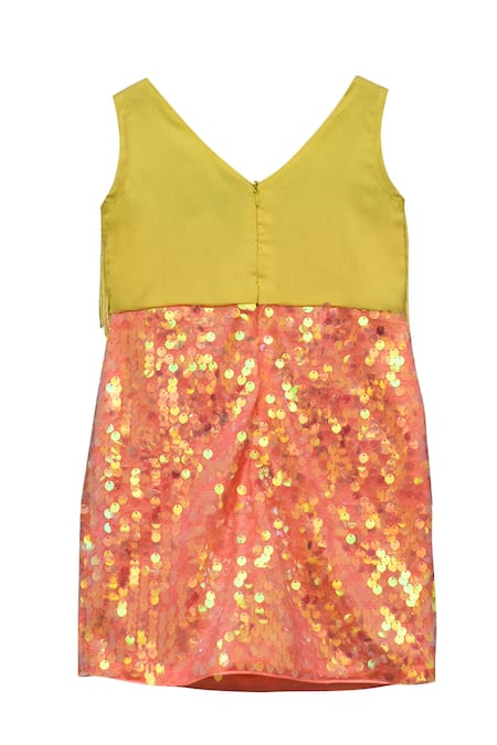 Buy_FAYON KIDS_Yellow Cotton, Silk Sequins, Fringe Dress _Online_at_Aza_Fashions
