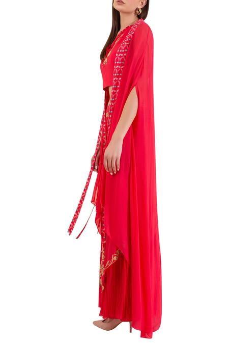 Buy_Limerick By Abirr N' Nanki_Coral Silk Georgette V Neck Embroidered Lehenga Set _Online_at_Aza_Fashions
